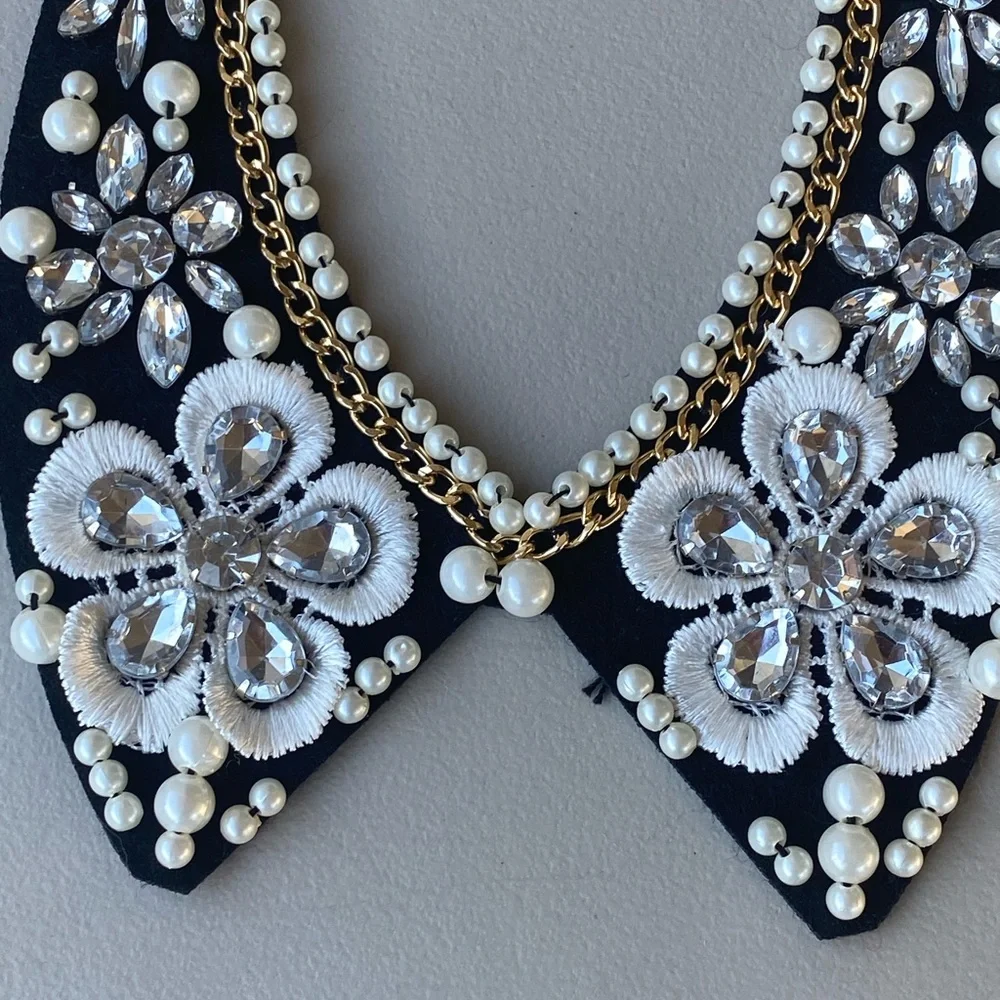 Pearl Rhinestone Bib Collar Necklace Statement Costume Jewelry - Picture 8 of 12